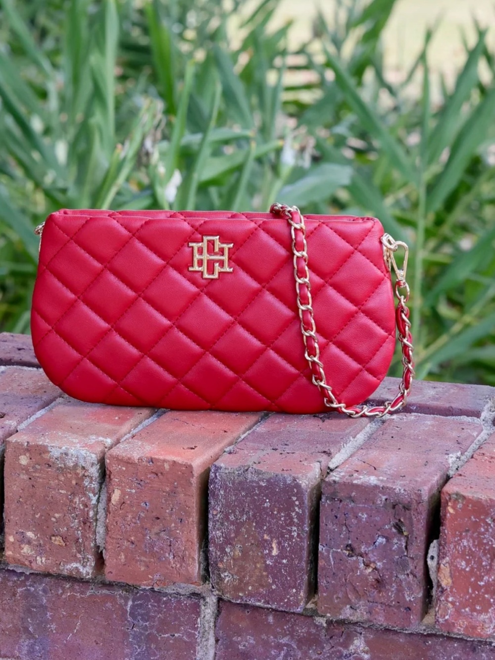 Caroline Hill Red Quilted Chain-Trim Crossbody